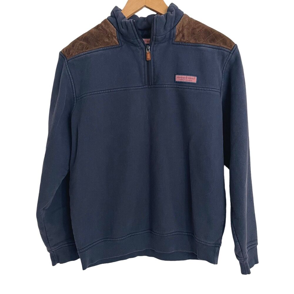Vineyard Vines‎ Shep & Ian Sz S Mens Sweatshirt Faux suede Quilted Yoke 1/4 Zip